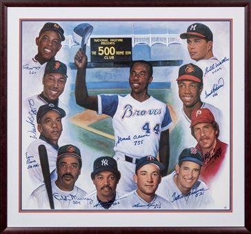500 Home Run Club Multi-Signed Framed Poster with 11 Signatures Including Williams, Mays & Aaron (JSA)